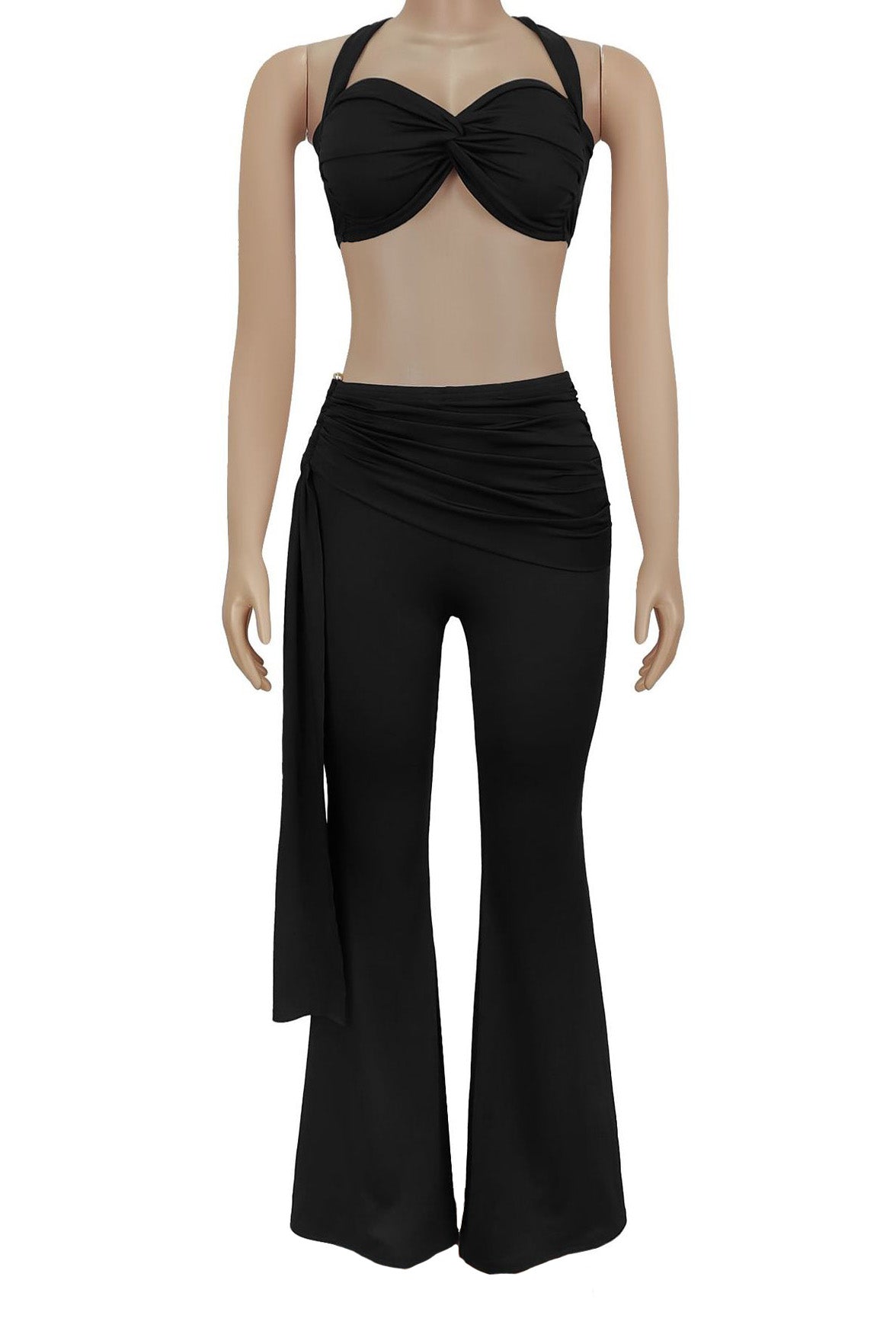 Twist-Front Halter Top & Drape Flare Pant Set Lavish Daily