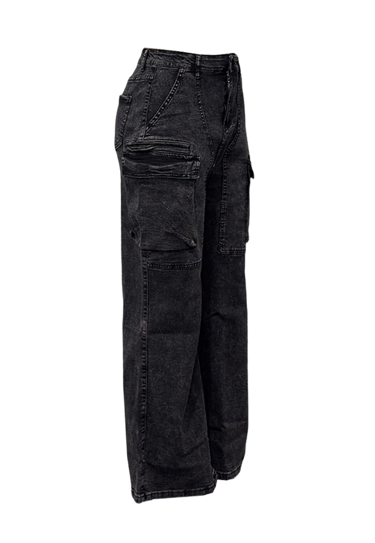 High-Rise Cargo Wide-Leg Utility Denim Jeans Lavish Daily