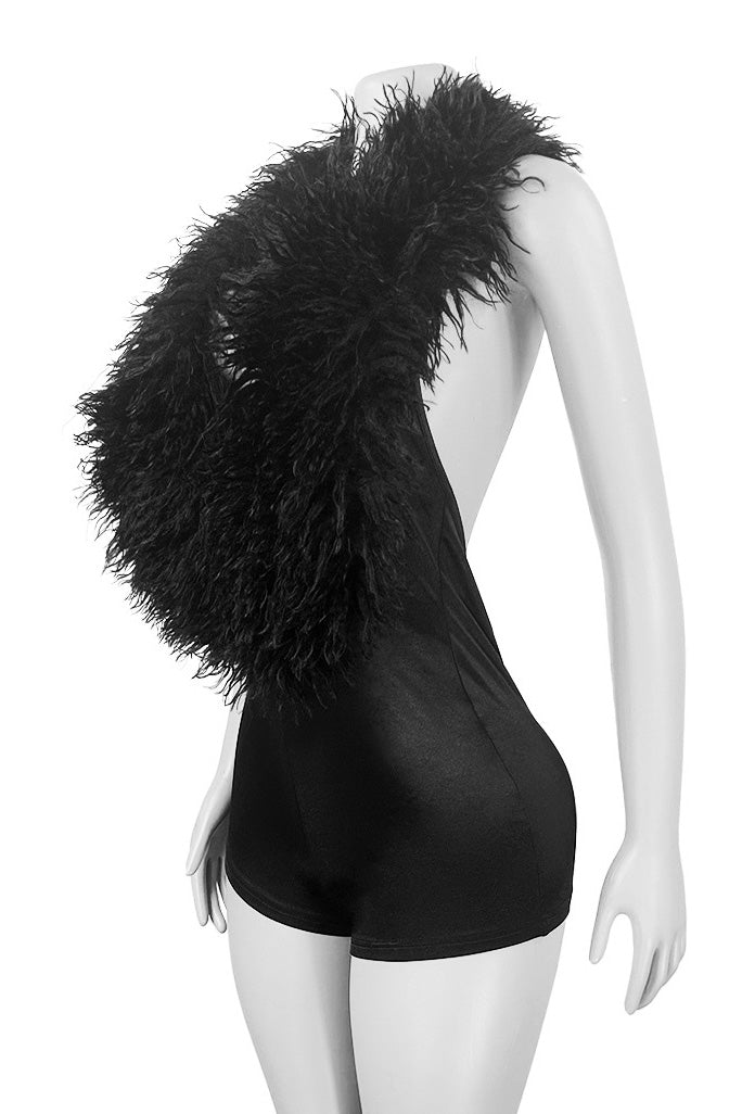 Deep V Feather Halter Romper Lavish Daily