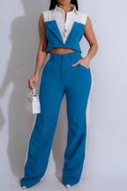 Patchwork Button Tie Back Top And Trousers Set Lavish Daily