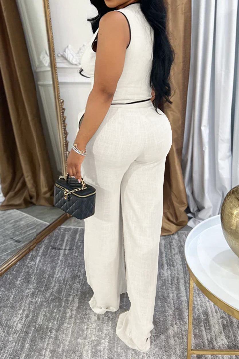 V-Neck Button Top & Pants Two-Piece Set Lavish Daily