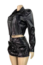 Faux Leather Stretch Button Top Skort Set Lavish Daily