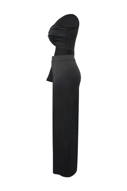 Asymmetrical Twist Crop Top & Draped Wide Leg Pant Set Lavish Daily