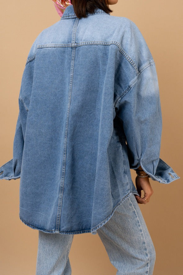Oversized Statement Button Denim Shacket LavishDaily