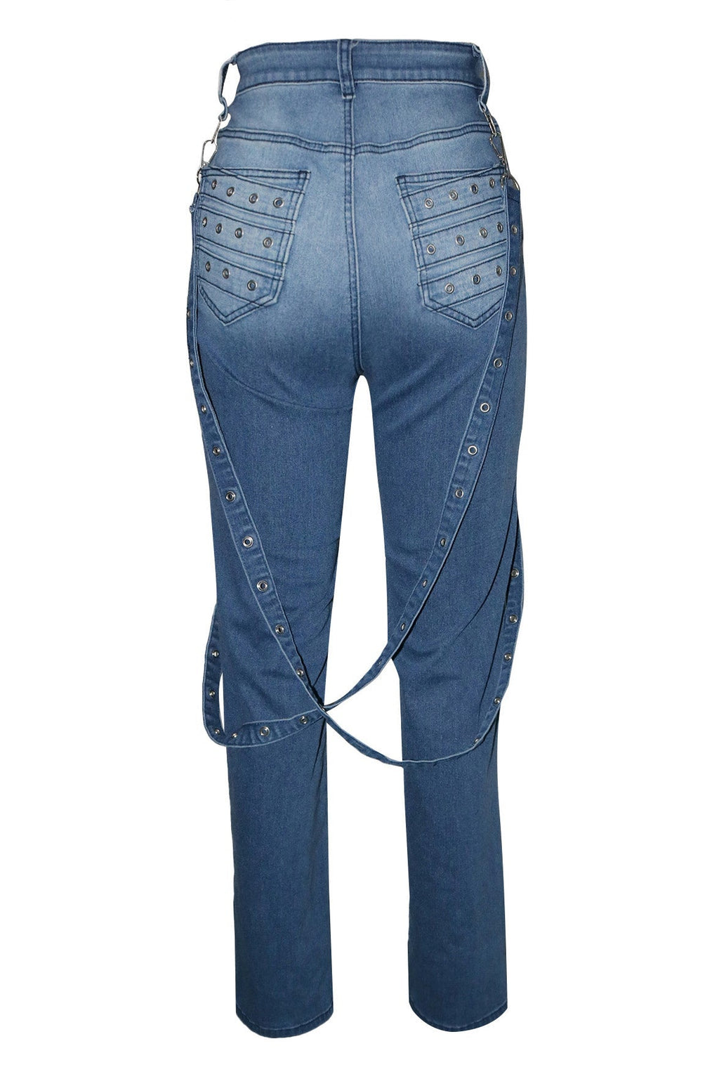 High Waist Metallic Studded Denim Jeans Lavish Daily
