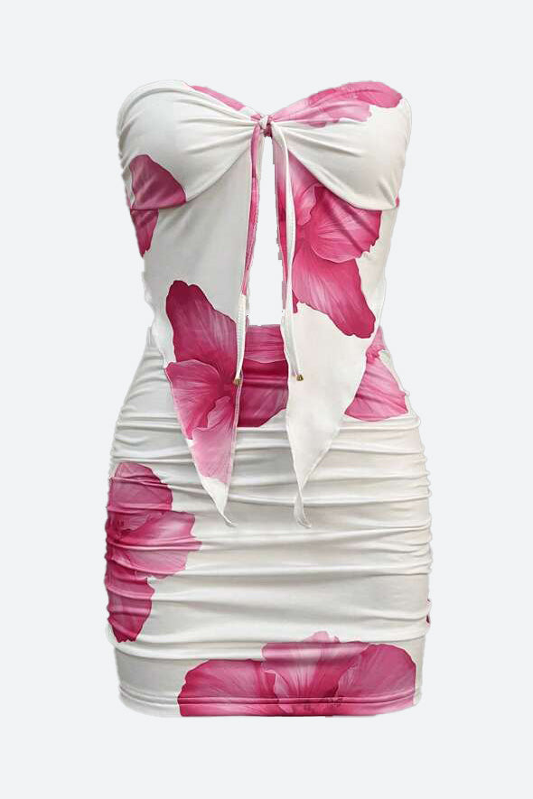 Printed Off Shoulder Tie Bodycon Mini Skirt Set Lavish Daily