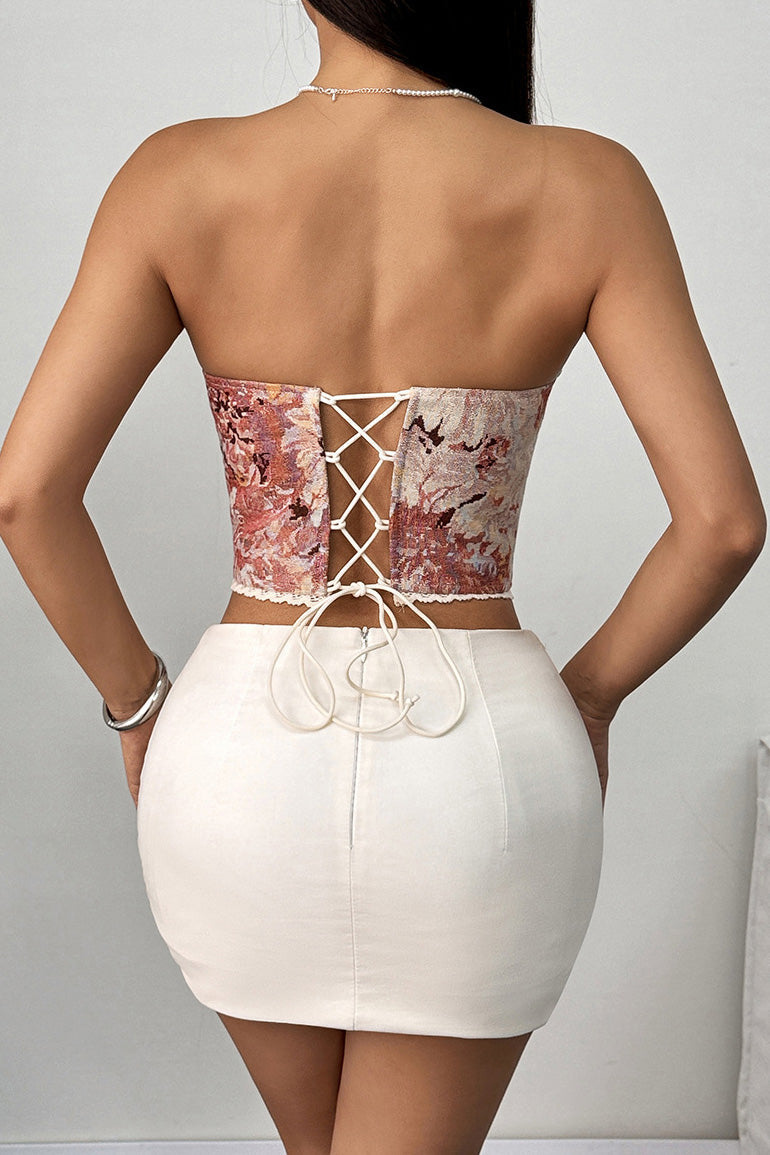 Floral Lace-Up Boned Bustier Tube Top Lavish Daily