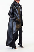 PU Hooded Drawstring High-Low Cape Jacket Lavish Daily