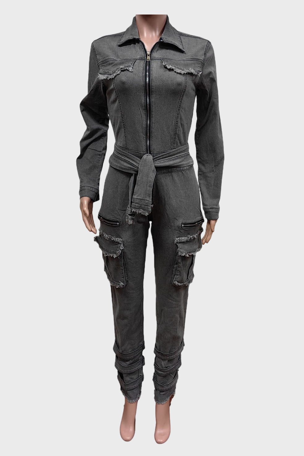 Multi Pocket Tie Up Denim Jumpsuits Lavish Daily