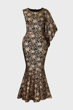 Floral Print Hot Stamping Golden Side Slit Dress Lavish Daily