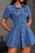 Short Sleeve Denim Mini Dress Lavish Daily