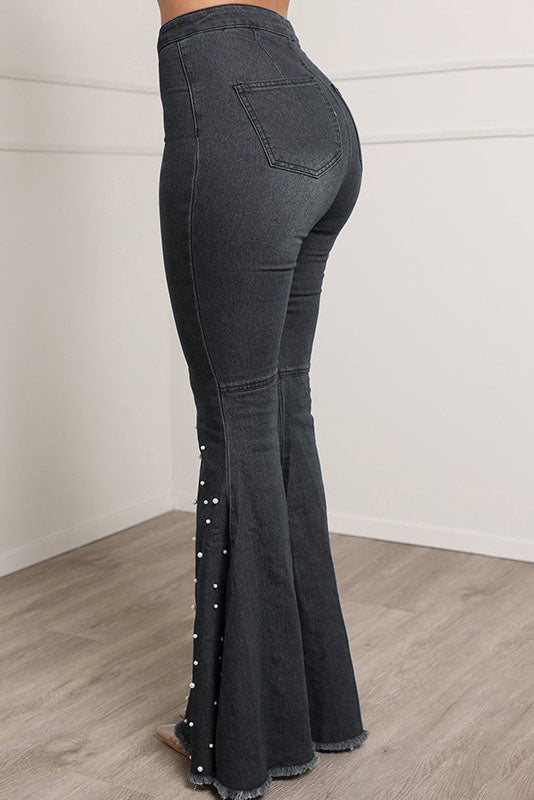 Pearl Decor Buttons Denim Flare Leg Jeans Lavish Daily
