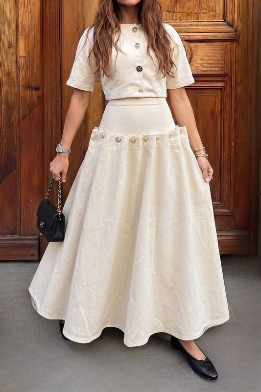 Statement Button Denim Top & Skirt Set Lavish Daily