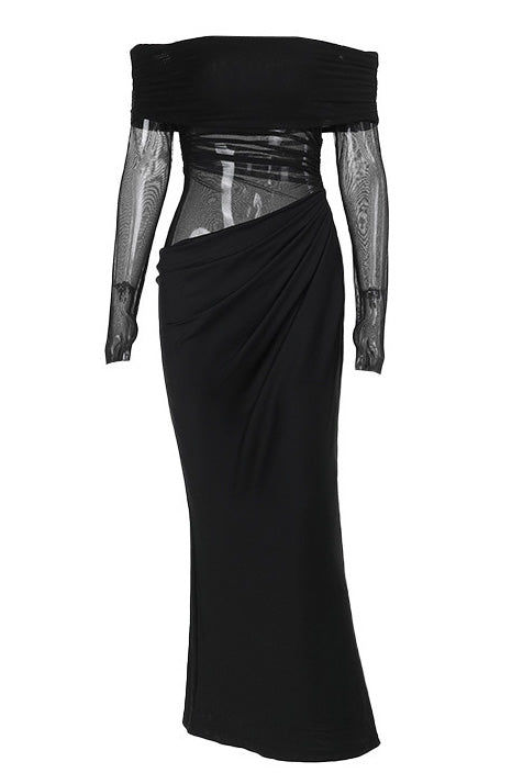 Off-Shoulder Mesh Cutout Bodycon Dress Lavish Daily