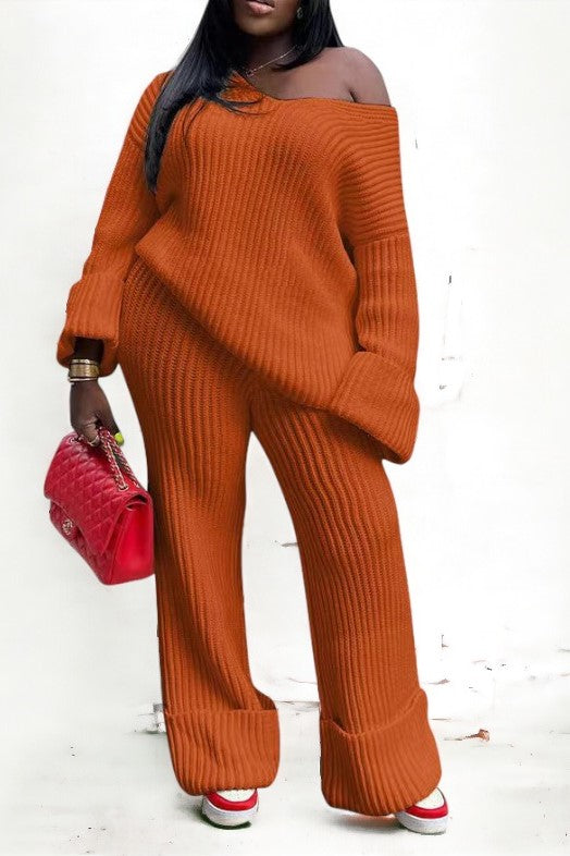 Solid Loose Knitted Two Piece Set Lavish Daily