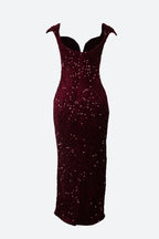 Burgundy Sequin Corset Slit Sweep Dress Lavish Daily