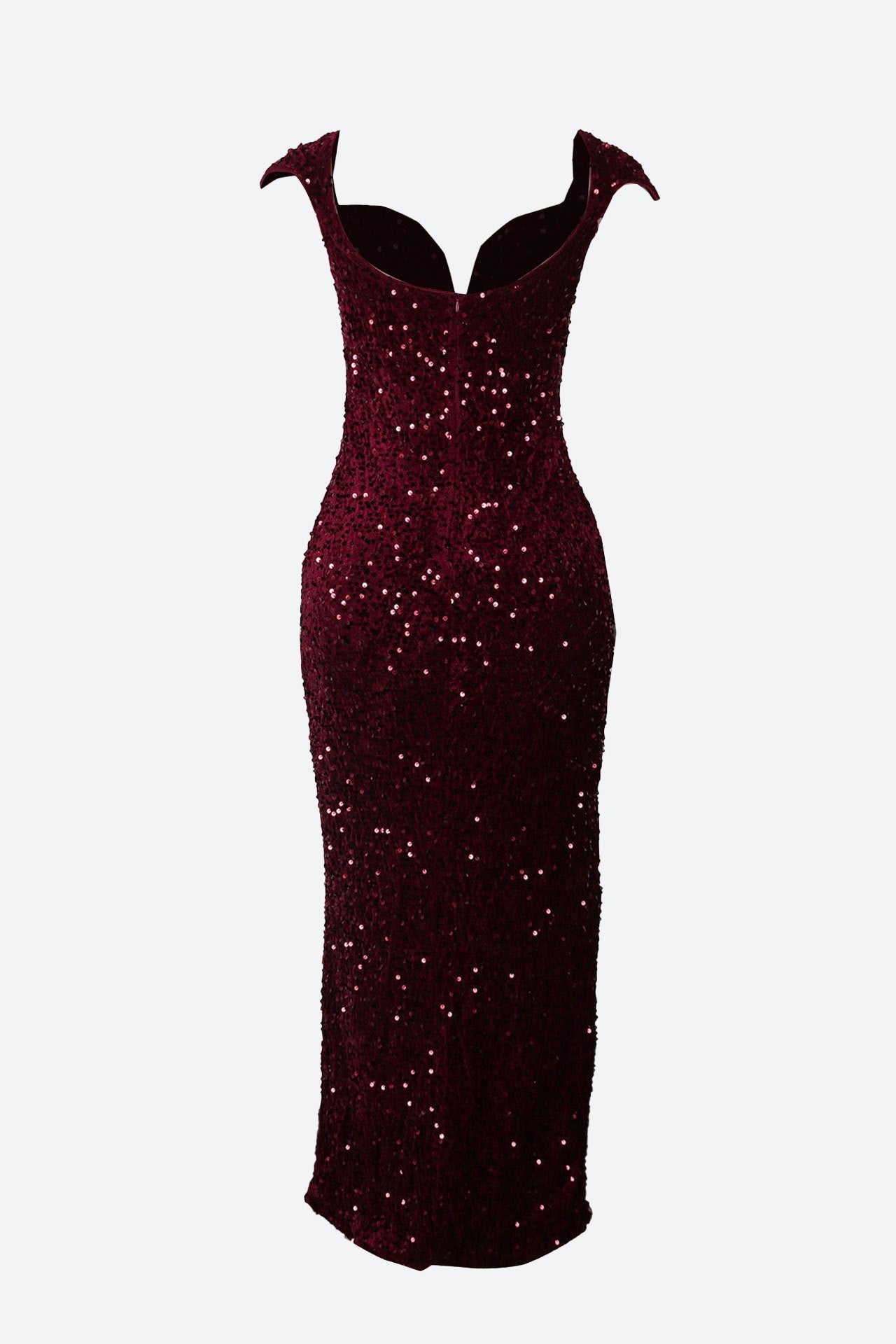 Burgundy Sequin Corset Slit Sweep Dress Lavish Daily
