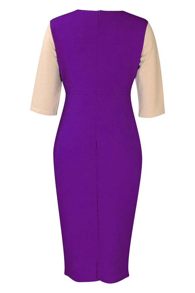 Plus Size 3/4 Sleeve Color Block Bodycon Dress Lavish Daily