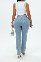 Rhinestone Straight-Leg Denim Jeans Lavish Daily