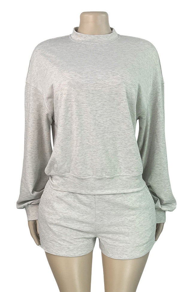 Crew Neck Sweatshirt & Drawstring Shorts Set Lavish Daily