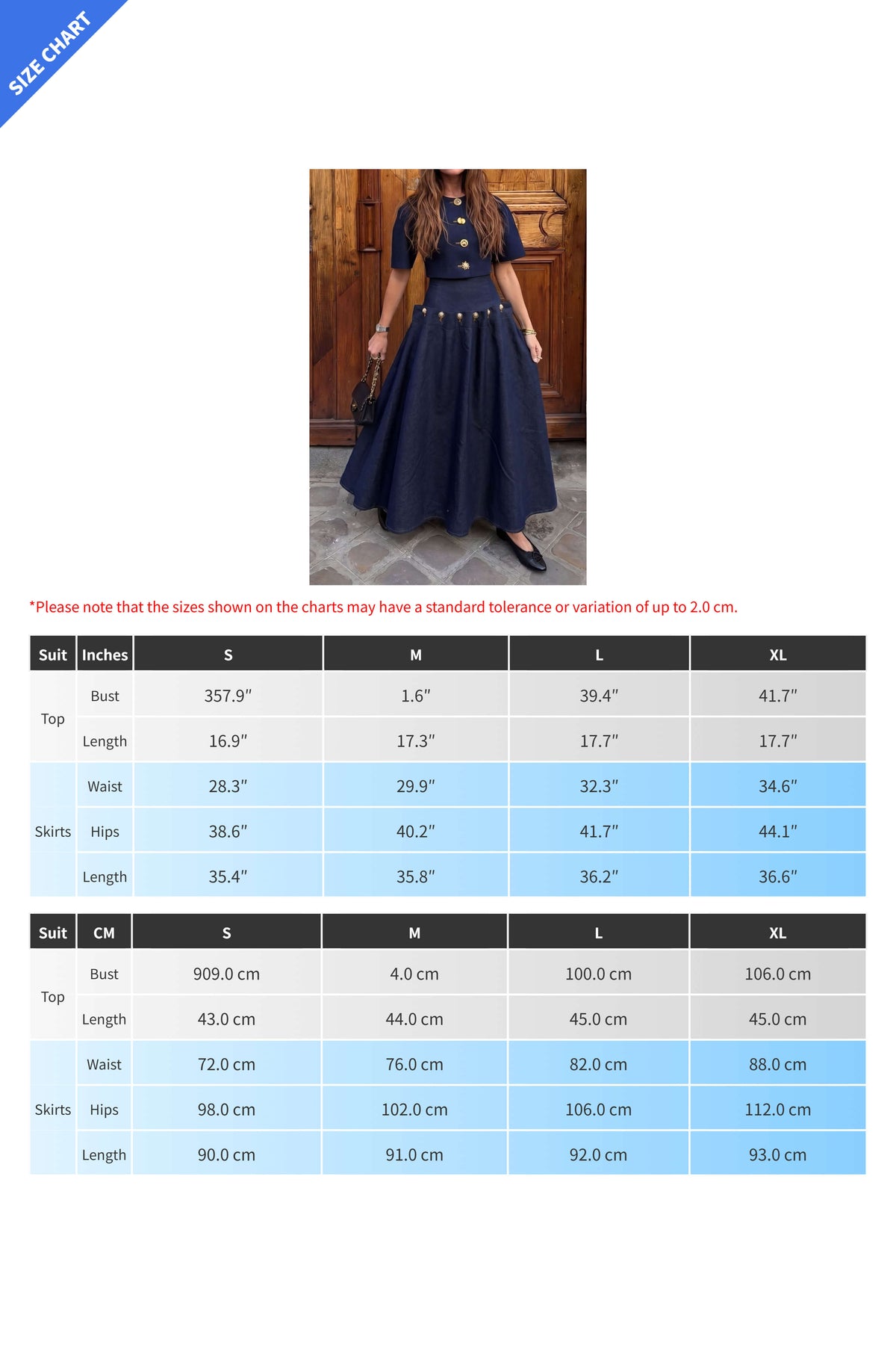 Statement Button Denim Top & Skirt Set Lavish Daily