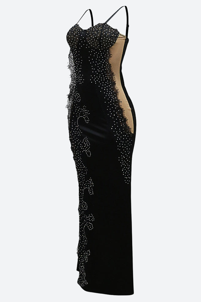 Beading Applique High Slit Sequin Dress Lavish Daily