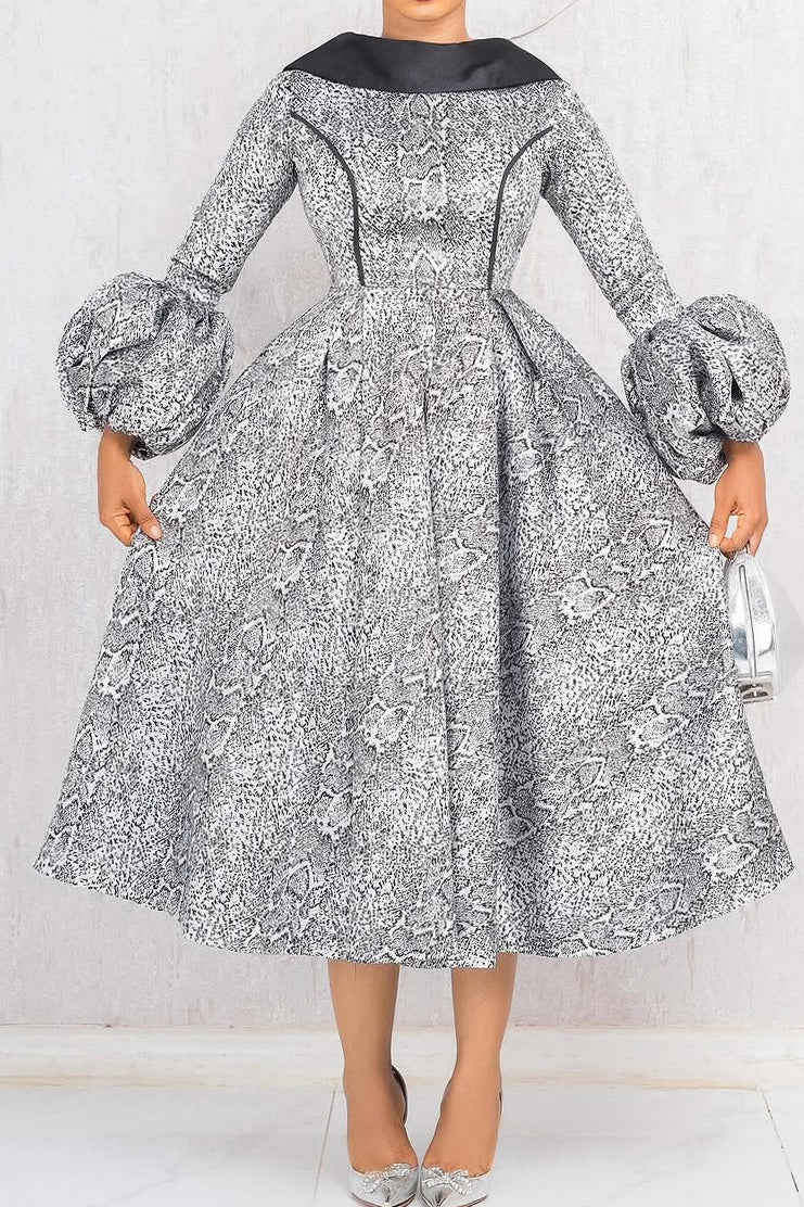 Printed Puff-Sleeve Midi Dress Lavish Daily