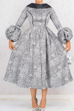 Printed Puff-Sleeve Midi Dress Lavish Daily