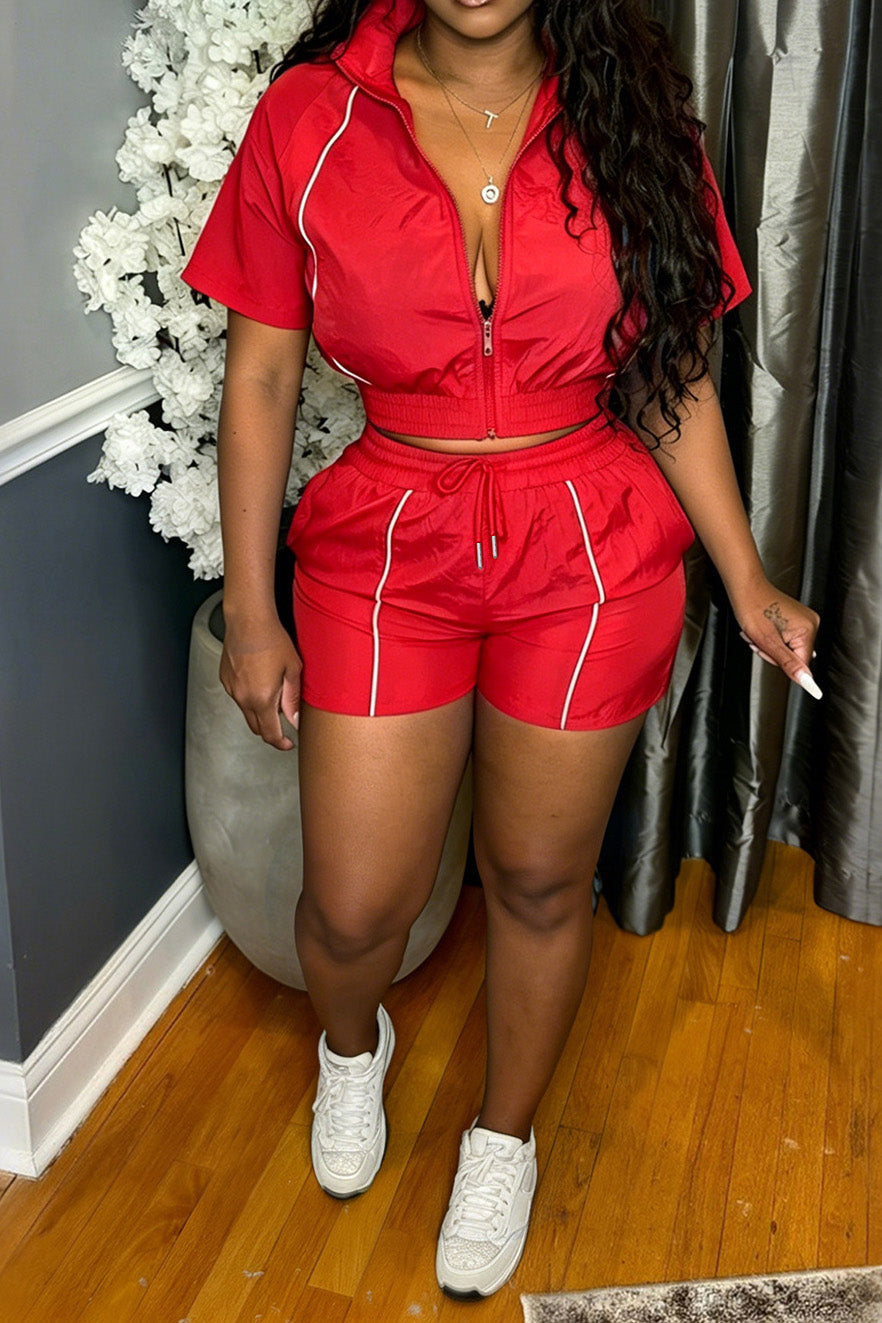 Contrast Piping Zip-Up Track Set Lavish Daily