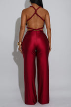 Solid Backless Lace-Up Jumpsuit LavishDaily