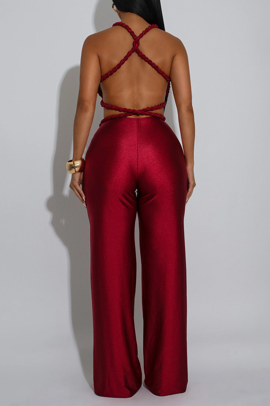 Solid Backless Lace-Up Jumpsuit LavishDaily