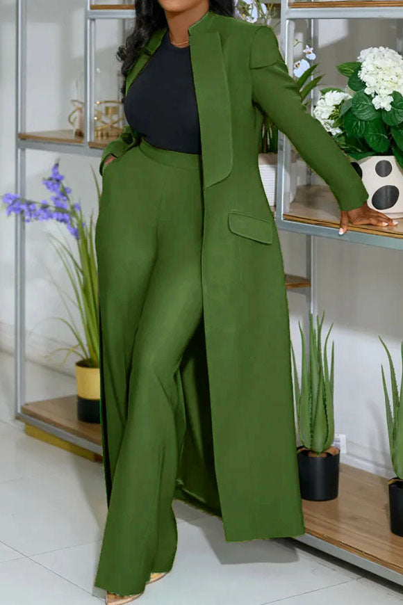 Solid Color Notch Lapel Long Suit Two-Piece Set Lavish Daily