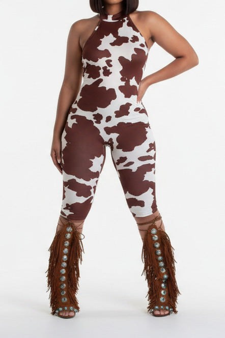 Backless Animal Print Biker Romper Lavish Daily