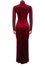 Velvet Rhinestone Long Sleeve Evening Dress Lavish Daily