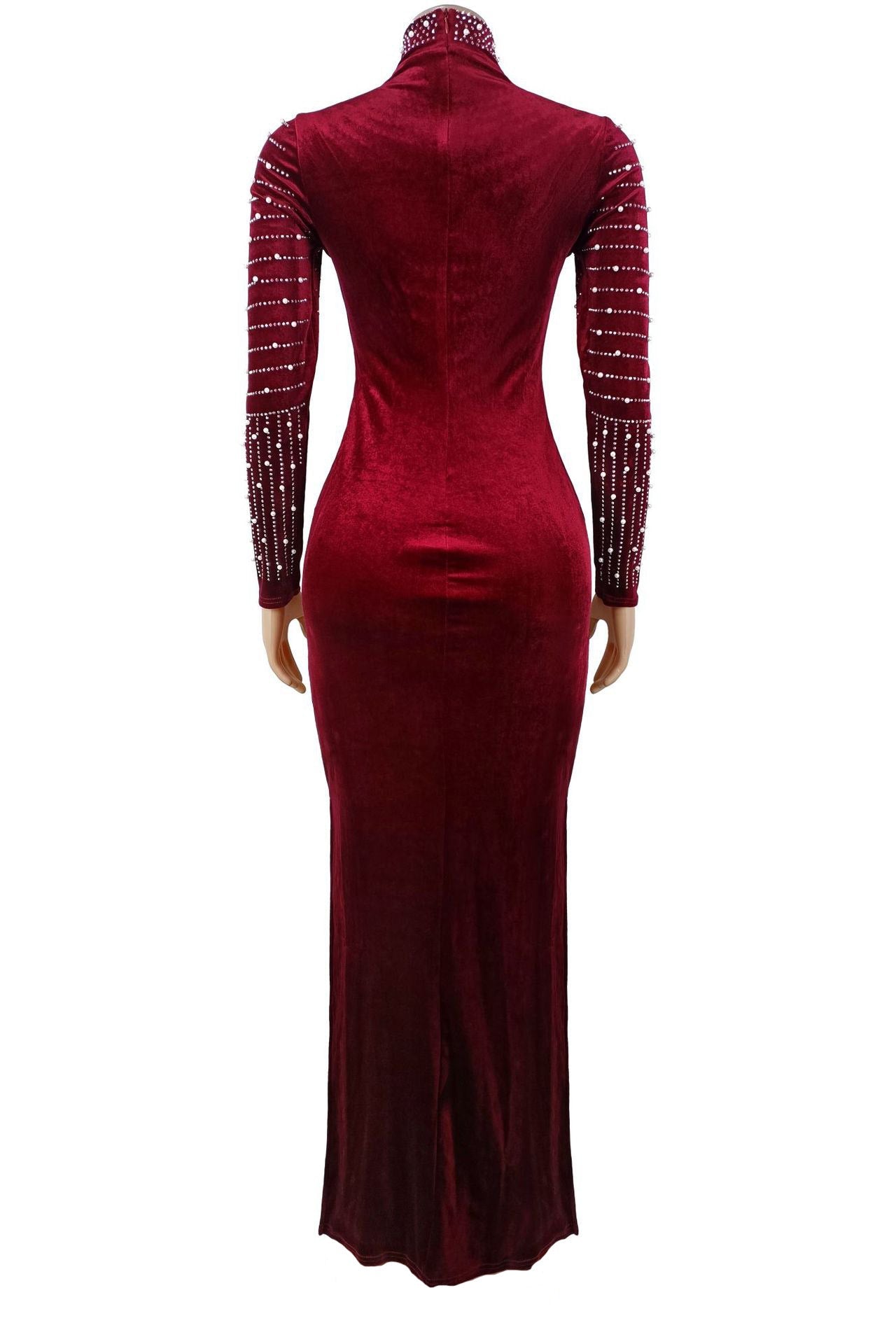 Velvet Rhinestone Long Sleeve Evening Dress Lavish Daily