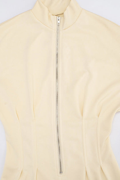 Long Sleeve Zip-Up Stand Collar Sweatshirt Dress Lavish Daily