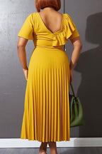 Pleated Flounce Sleeve Slim Fit Dress Lavish Daily