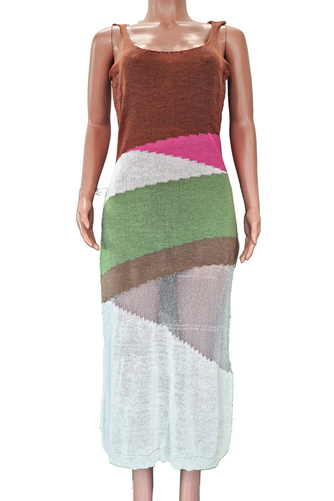 Diagonal Colorblock Knit Maxi Dress Lavish Daily