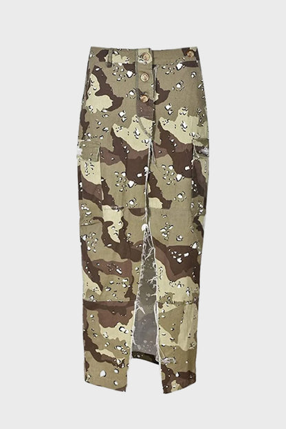 High Waist Camouflage Split Skirt Lavish Daily