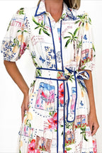 Short Sleeve Cotton Linen Flower Print Dress Lavish Daily