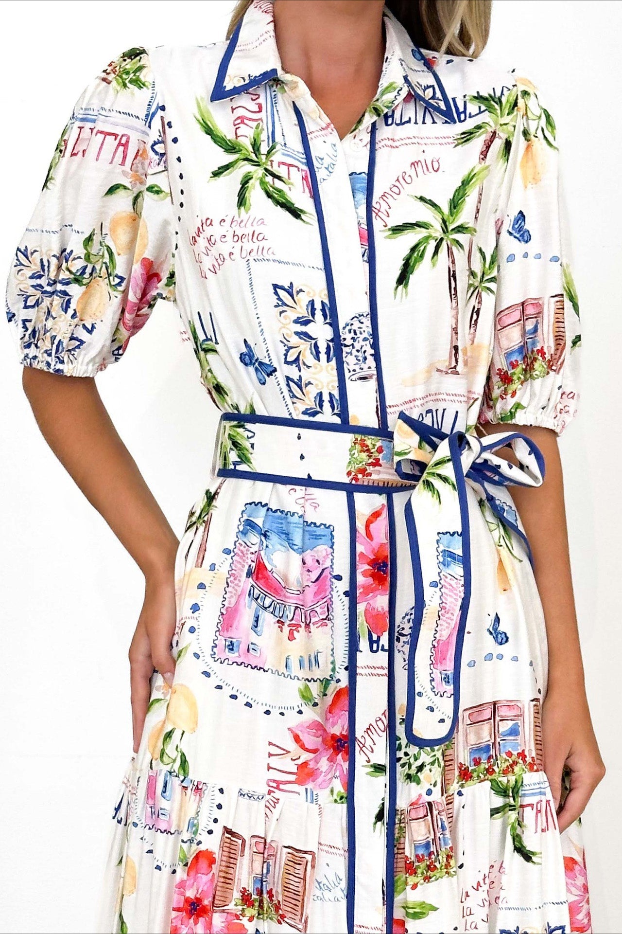 Short Sleeve Cotton Linen Flower Print Dress Lavish Daily