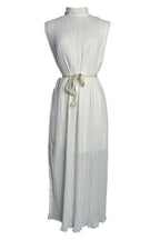 Pleated Tie Midi Dress with Half-High Collar Lavish Daily