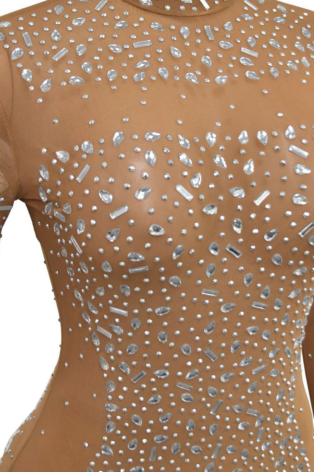 Mesh Rhinestone Long Sleeve Maxi Dress Lavish Daily