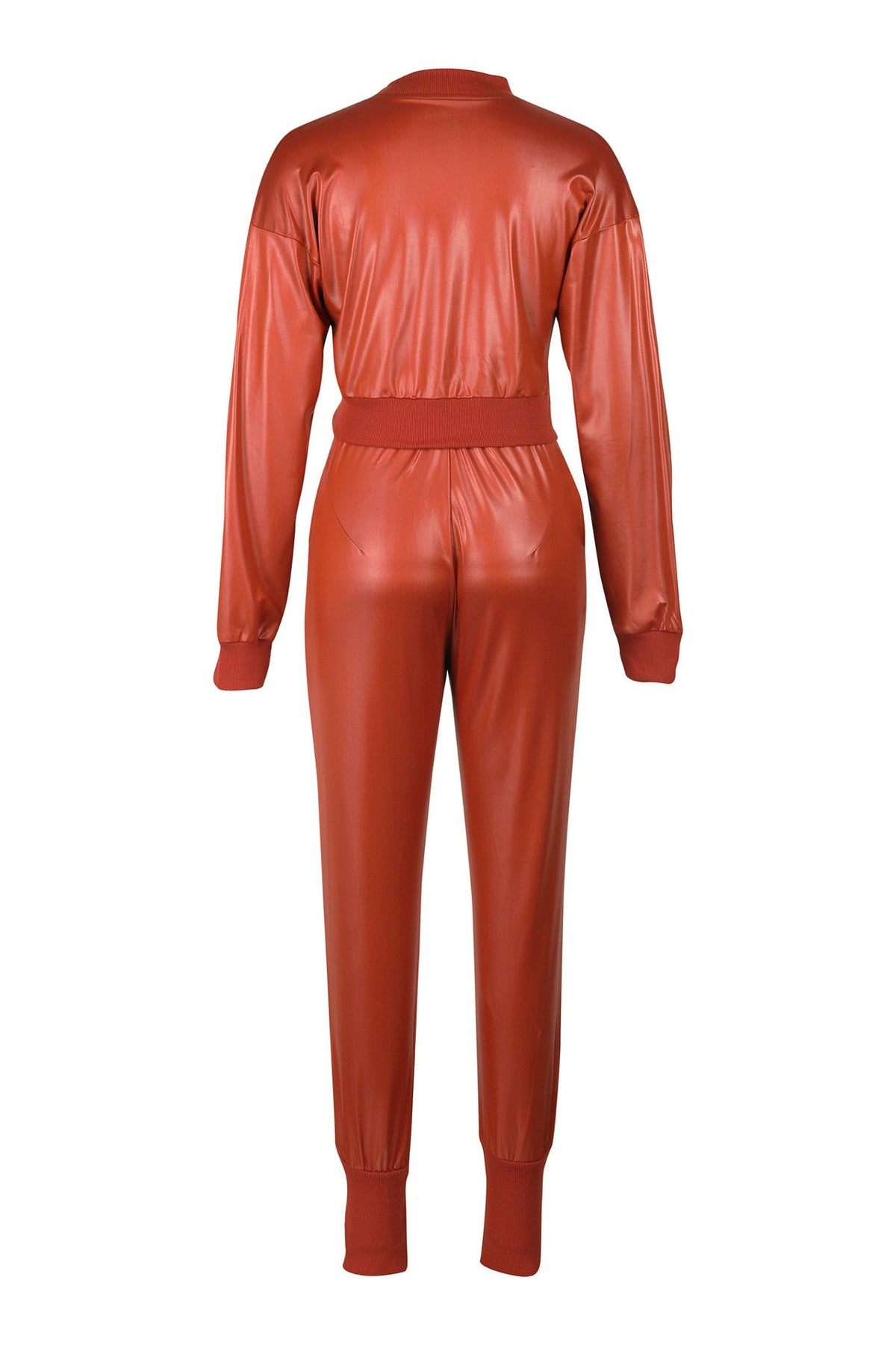2-Piece Cutout Faux-Leather Bomber & Jogger Set Lavish Daily