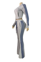 Zip Up Drawstring Stripe Flare Pants Set Lavish Daily