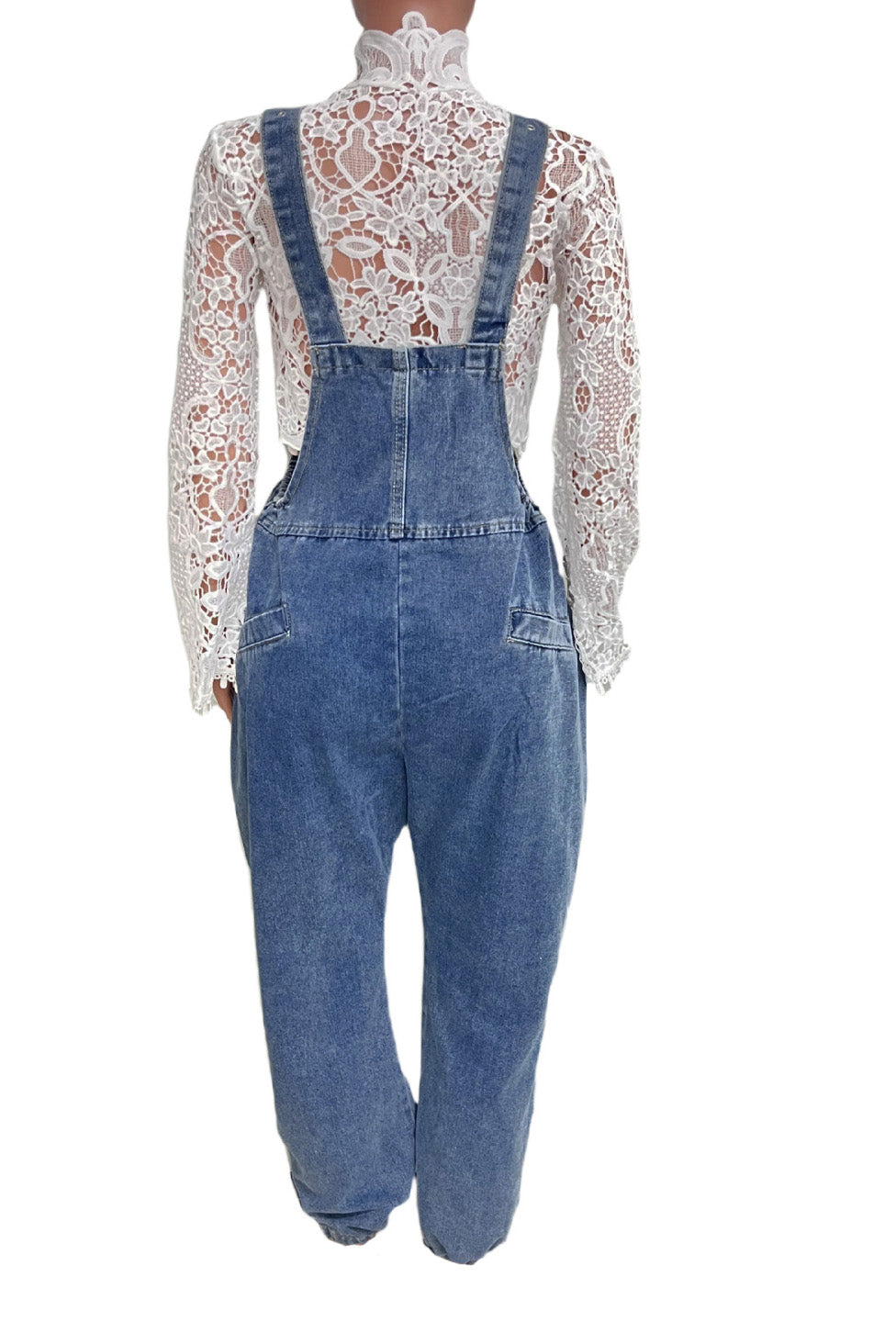 Denim Drawstring Wide Leg Overall Jumpsuit LavishDaily
