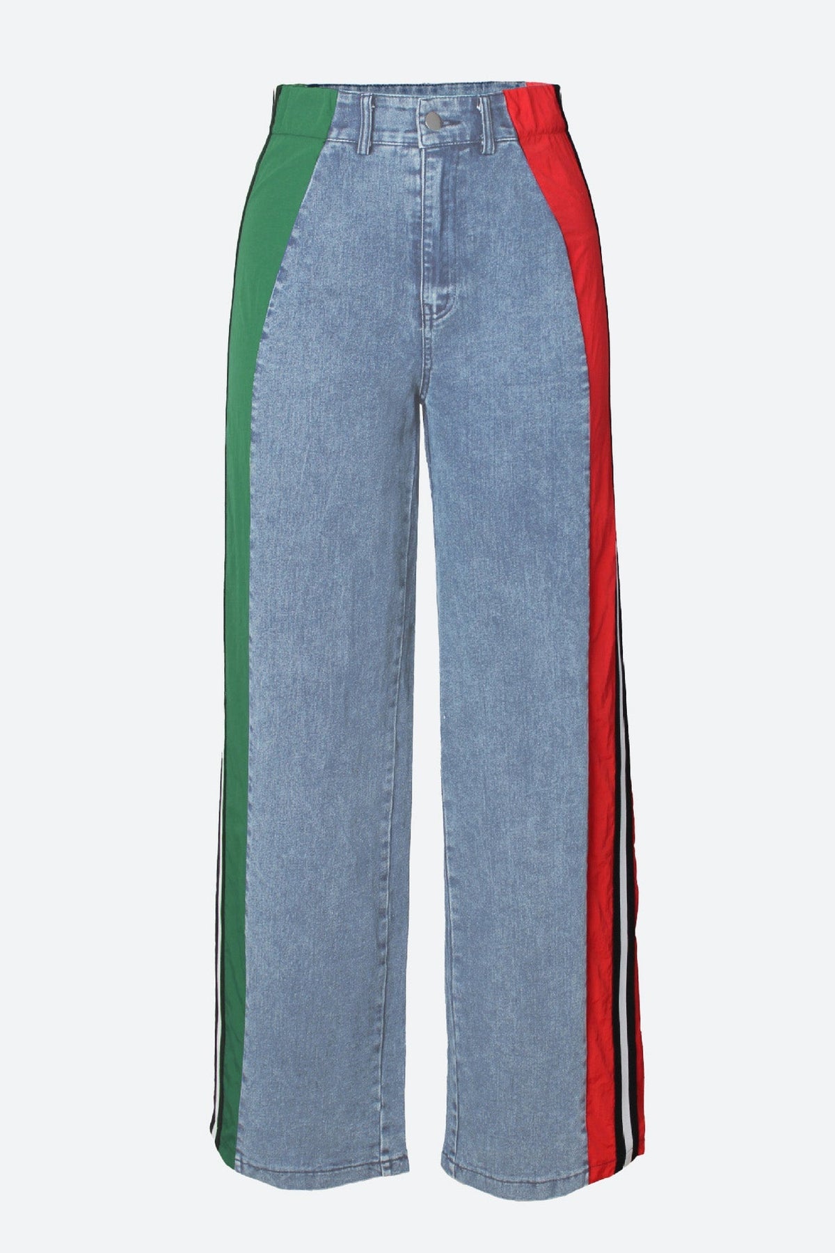 Wide Jeans with Wide Contrast Side Lines-Light Blue Lavish Daily