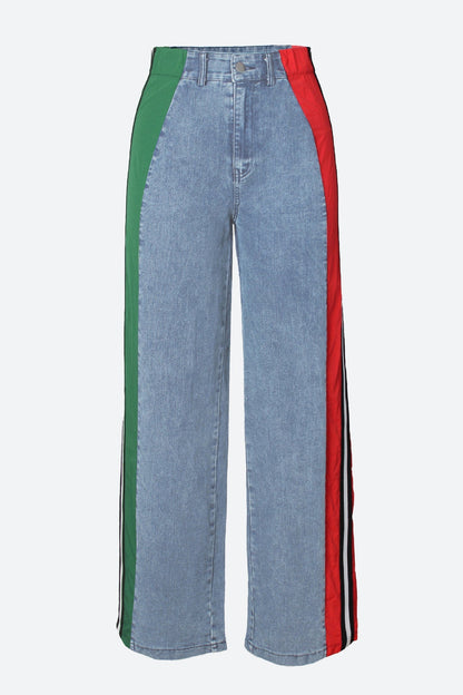 Wide Jeans with Wide Contrast Side Lines-Light Blue Lavish Daily
