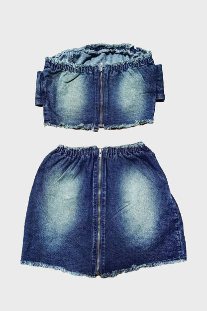 Strapless Tops Match Denim Skirts Sets Lavish Daily