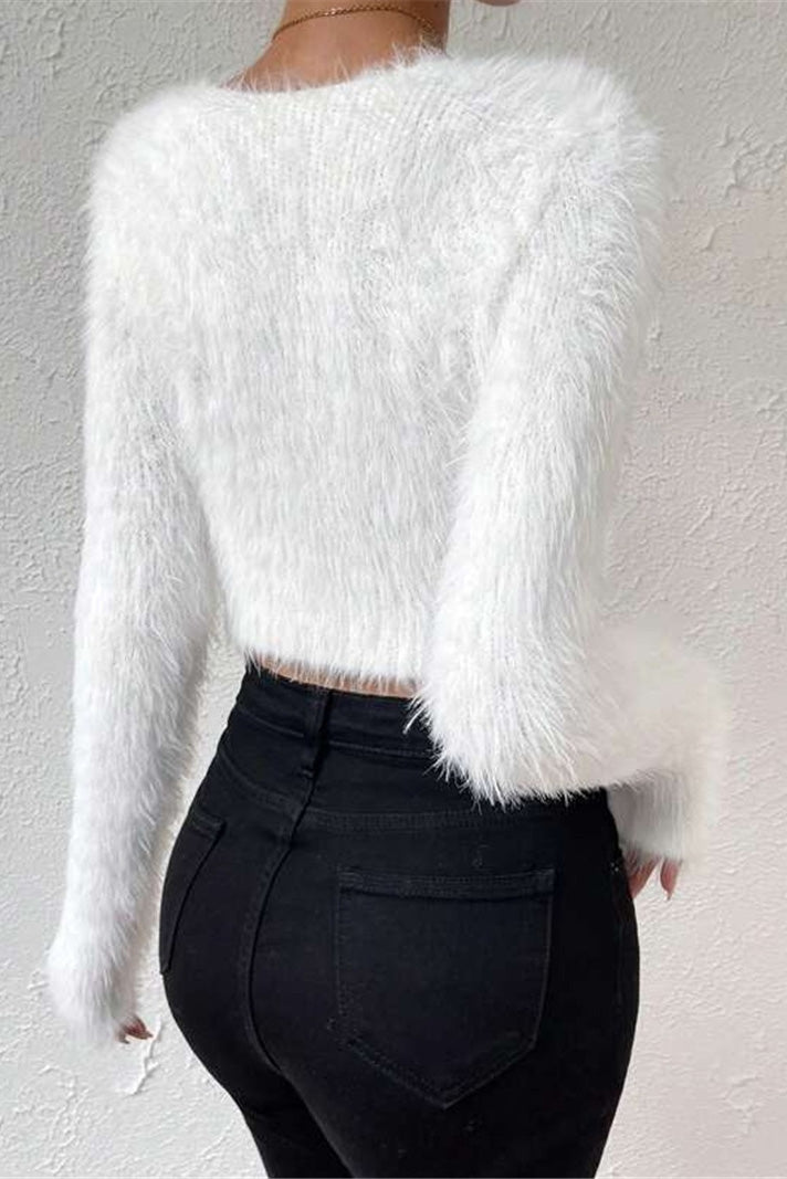 V Neck Slim Plush Short Sweater LavishDaily